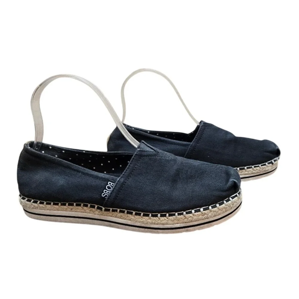 BOBS from Skechers‎ Espadrille Slip On Flats Casual Shoes Black Sz 8